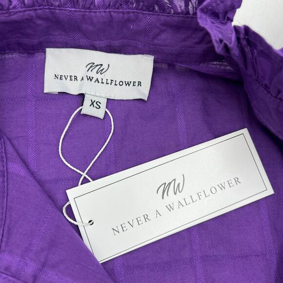 Never A Wallflower High Neck Dress Purple Windowpane Cotton Mini - Picture 3 of 10